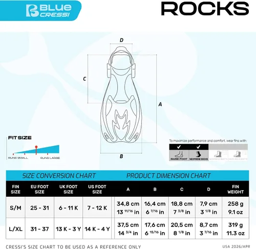 Vista 5 de Cressi Aletas Rocks, aletas cortas de talón abierto para niños con correas ajustables para snorkel y natación - Cressi: Calidad Desde 1946