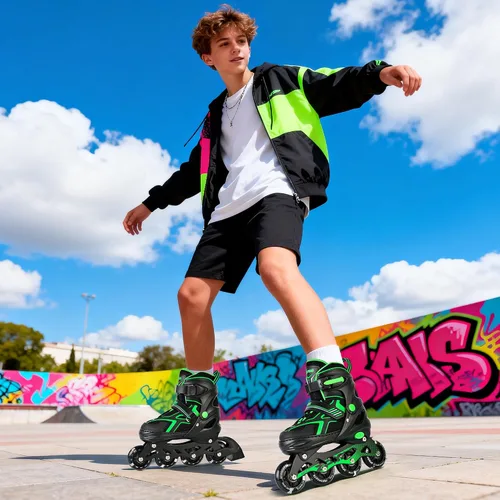 Vista 7 de 2PM SPORTS - Patines en línea ajustables Torinx verde para niños, patines divertidos para principiantes para niños, jóvenes, niñas, hombres y mujeres