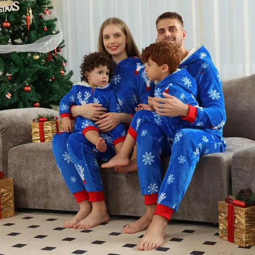 Vista 6 de CHUOAND Conjunto de pijama familiar de Navidad para parejas, ropa de dormir de Papá Noel para parejas