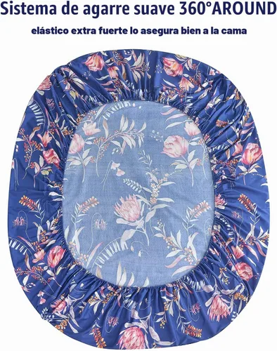 Vista 4 de JSD Juego de sábanas florales azul marino, tamaño individual, sábanas de microfibra impresas de 3 piezas, bolsillo extra profundo, sin arrugas