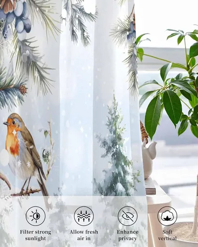 Vista 4 de Cortinas traslúcidas azul muñeco de nieve de 39 pulgadas de largo, juego de 2 paneles de cortinas para cocina, dormitorio, sala de estar, puerta