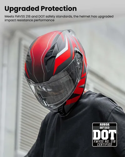 Vista 3 de Casco de motocicleta de cara completa con doble visera, moto de calle, carreras, DOT para adultos, hombres y mujeres, modelo MF569