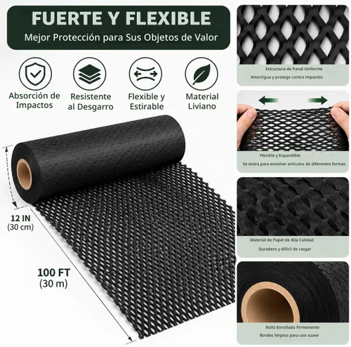Vista 4 de Papel de embalaje de panal de abeja, papel de embalaje de 12" x 100', alternativa sustitutiva para envoltura de amortiguación de burbujas para Negro