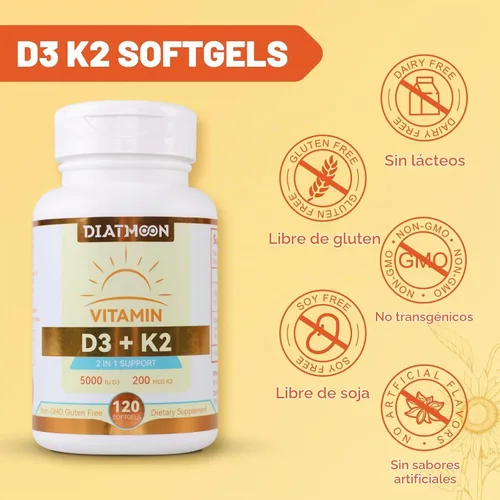 Vista 7 de Cápsulas blandas de suplemento de vitamina D3 K2, vitamina D3 5000 UI y vitamina K2 MK7 200 mcg, soporte para huesos y dientes, fácil de tragar, 120