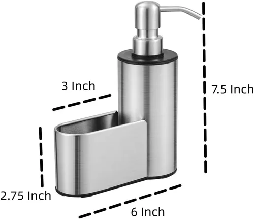 Vista 2 de Dispensador de jabón de cocina con soporte para esponja, dispensador de jabón para platos de 12 onzas para encimera de fregadero de cocina, bomba