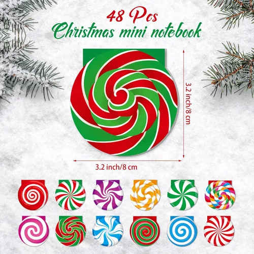 Vista 2 de Zhanmai 48 piezas de mini cuadernos navideños pequeños, libretas de caramelo diminutas, pequeños cuadernos navideños, cuadernos de bolsillo