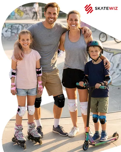 Vista 2 de SKATEWIZ Rodilleras para Niños - Juego de Rodilleras y Coderas - PROTECT-1 - Talla S Negro - Protectores de Muñeca Equipo Protector para Patinaje