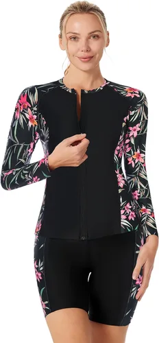 Vista 2 de JACK SMITH Traje de baño de 3 piezas de manga larga con cremallera frontal, tankini UPF 50 para mujer