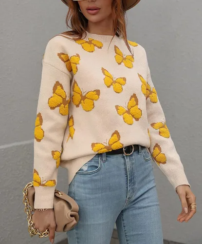 Vista 2 de JUNBOON Suéteres de punto con estampado de leopardo para mujer, de manga larga, cuello redondo
