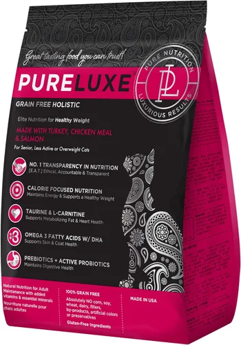 Vista 10 de PURELUXE Alimento para gatos sin granos y gluten, nutrición Elite para gatos adultos, pavo, para todas las etapas de la vida y razas, fabricado