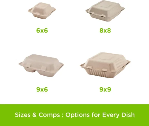Vista 6 de KARAT EARTH Clamshell - Contenedores Take Out de comida para llevar [8"x8", 200 ct] - Contenedores compostables para llevar, bagazo biodegradable