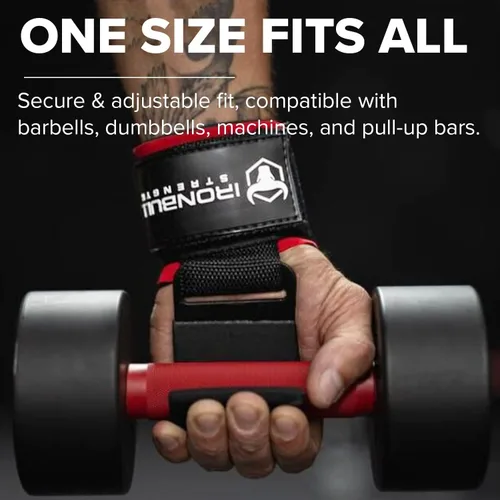 Vista 7 de Iron Bull Strength Ganchos de acero para levantamiento de pesas (par) - Correas de muñeca de levantamiento de pesas resistentes - Correas