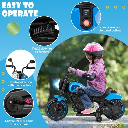 Vista 4 de Honey Joy Motocicleta de Montar, Motocicleta para Niños de 6 V con Luz LED, Música, Pedal de Pie, Adelante/Atrás, Arranque Suave, Motocicleta