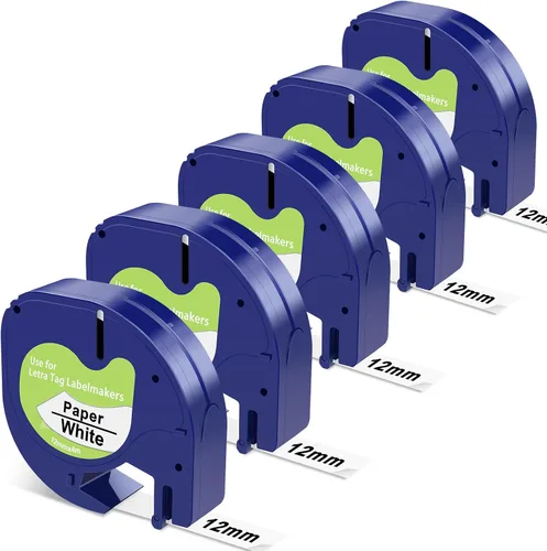 Vista 12 de Compatible con Dymo LetraTag Recambios para Etiquetadora 91330 Cinta de Papel para Etiquetadora 12mm x 4m (1/2" x 13') Reemplazo para dymo letra tag
