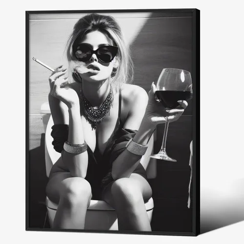 Vista 22 de WBSTGUE Arte retro divertido para pared de baño, letrero de reglas de baño, póster minimalista en blanco y negro, impresiones en lienzo
