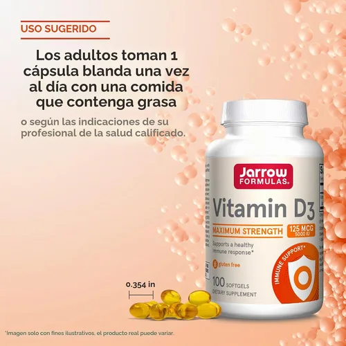 Vista 7 de Fórmulas vitamina D3 Jarrow, 5000IU, 100 geles suaves, D5000, 1, 1 Suplemento de vitamina D para la salud ósea, apoyo inmunológico y apoyo al