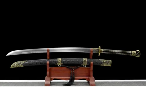 Vista 8 de LONGSWORD - Espada ancha Yan Ling Dao hecha a mano con hoja de acero forjado de alto carbono, vaina de madera de poliuretano y accesorios