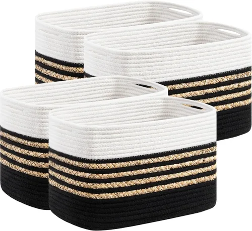 Vista 21 de UBBCARE Paquete de 1 canasta para organizar, cestas de almacenamiento tejidas para juguetes y toallas, cesta rectangular de cuerda de algodón