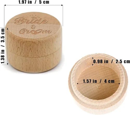 Vista 5 de DOFAFALA Caja de almacenamiento de joyería de compromiso de madera rústica vintage grabada para novia y novio, soporte de anillo de madera