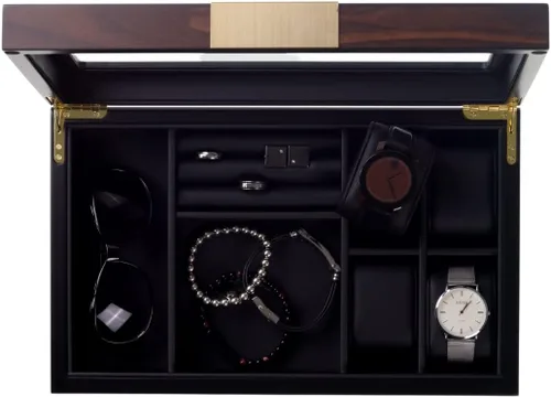 Vista 2 de Caja de reloj de madera de lujo multiusos, gafas de sol, gemelos y organizador de joyas - Love Forever