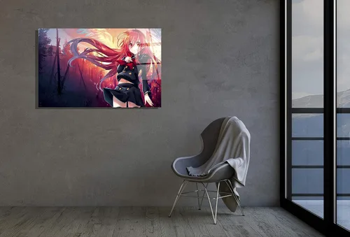 Vista 2 de Chica anime rojo Japón película Asia decoración impresión vidrio pared arte templado vidrio regalo