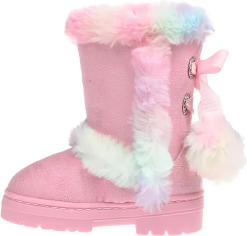 Vista 3 de bebe Girls Big Kid Mid Calf Easy Pull-On Microsuede Winter Boots Embellished With Fur Trim And Rhinestone Eyelet
