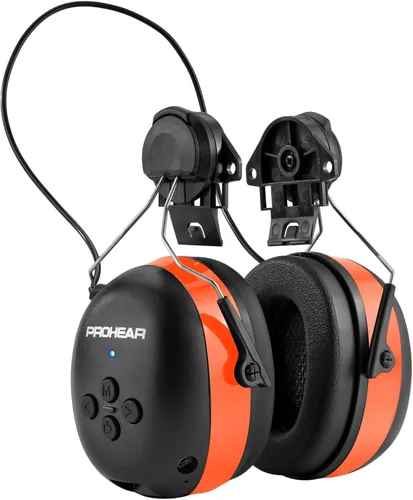 Vista 9 de PROHEAR Auriculares de protección auditiva Bluetooth 5.0 037 con batería recargable de 1100 mAh, 25 dB NRR de reducción de ruido con tiempo de negro