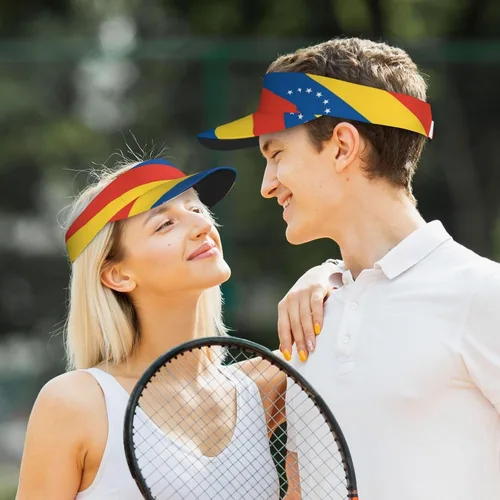 Vista 4 de Gorra deportiva con visera para el sol, diseño de bandera de Venezuela, ajustable, con parte superior vacía, gorra de béisbol de algodón