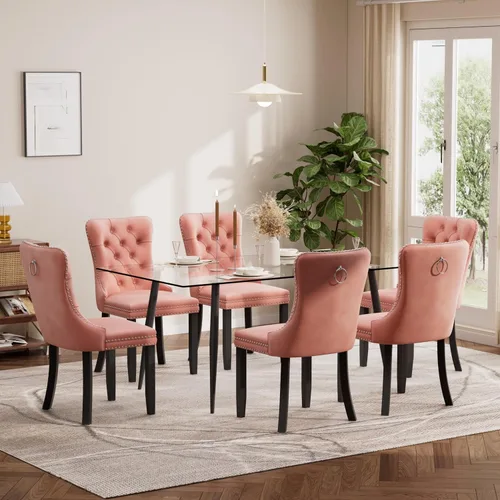 Vista 21 de Baysitone Juego de mesa de comedor de cristal de 51 pulgadas para 4, juego de 5 piezas de comedor moderno, mesa de cocina rectangular de vidrio