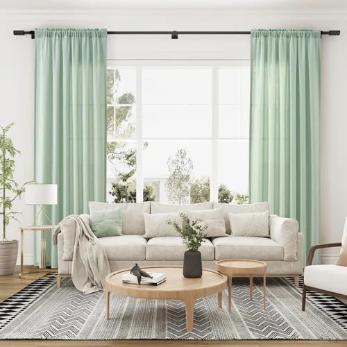 Vista 2 de Cortinas de lino verde aguamarina de 84 pulgadas de largo, juego de 2 paneles semitransparentes con bolsillo para barra para comedor, decoración