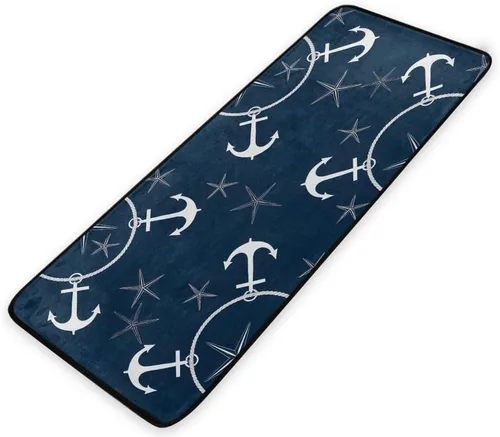 Vista 6 de Alfombras de cocina retro con diseño náutico, diseño azul marino, antideslizantes, suaves, tapetes de cocina, tapetes de baño, alfombra