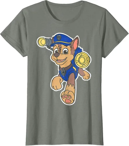 Vista 13 de Paw Patrol Chase Character Patch - Camiseta negra de manga corta con cuello redondo y ajuste clásico, talla S Negro