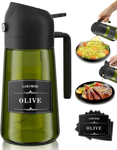 Vista 12 de LAKUMIQI Pulverizador de aceite de oliva 2 en 1 para freidora de aire, dispensador de aceite de vidrio de 16 onzas y rociador de aceite de cocina