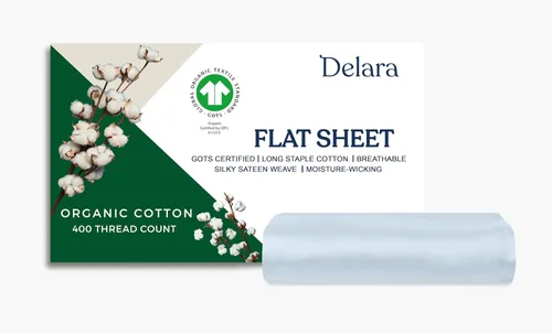 Vista 7 de GOTS Certified 100% Organic Cotton Flat Sheet, 400TC Long Staple Cotton, Ultra Soft, Silky, Moisture-Wicking, Smooth & Breathable, Best Sheets for