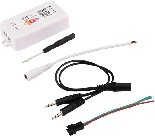 Vista 2 de SP107E Controlador de tira LED Bluetooth, controlador LED de música con AUX y micrófono - Compatible con WS2811 WS2812B SK6812-RGBW APA102 DMX512