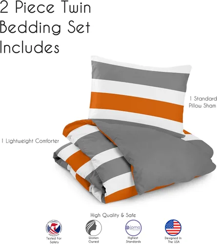 Vista 5 de Sweet Jojo Designs Juego de edredón individual de 2 piezas (rayas modernas) para niños o niñas, adolescentes, ropa de cama para niños, cama en una