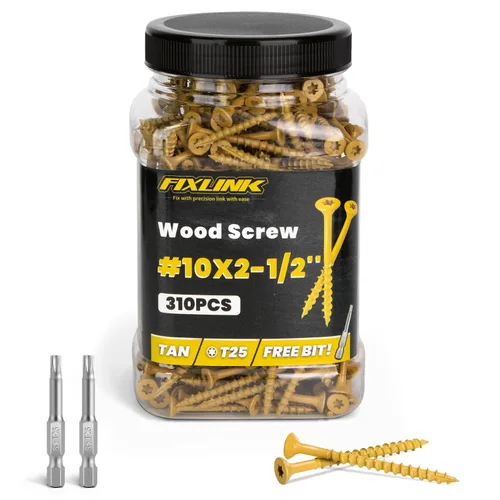 Vista 10 de Tornillos para madera de 2-1/2 pulgadas, tornillos para terraza FIXLINK #10 x 2-1/2", 310 piezas, recubiertos con epoxi, broca de estrella T25