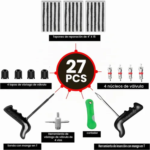 Vista 2 de GRAND PITSTOP - Kit de reparación de neumáticos universal de 27 piezas, juego de herramientas de emergencia para automóviles resistente