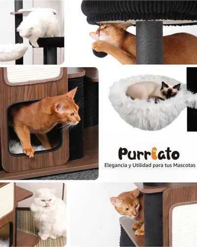 Vista 7 de Árbol de gato resistente de 63 pulgadas para gatos de interior, torre resistente para gatos grandes con poste rascador, percha superior de felpa