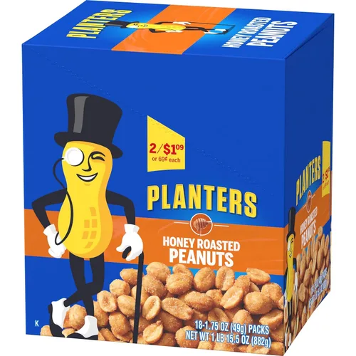 Vista 5 de Planters Cacahuetes tostados con miel, tubos de 1.75 onzas (paquete - 36)