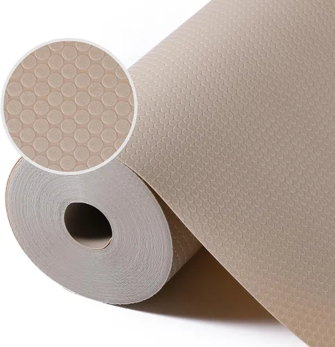 Vista 9 de Revestimientos de estantes beige para armarios de cocina, revestimiento de cajones no adhesivo para baño, revestimientos impermeables