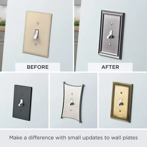 Vista 6 de Franklin Brass Placa de pared clásica con cuentas (1 unidad) para interruptor de luz, color blanco puro, protector de palanca de 1 banda, toma