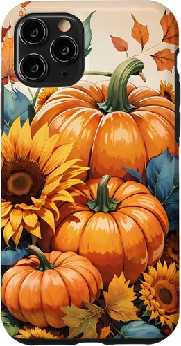 Vista 10 de iPhone 14 Bonito arte de otoño, calabazas, girasoles y hojas de otoño