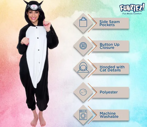 Vista 4 de FUNZIEZ! - Disfraz de Halloween para adultos, de animales y criaturas marinas, mameluco afelpado para cosplay, para mujeres y hombres