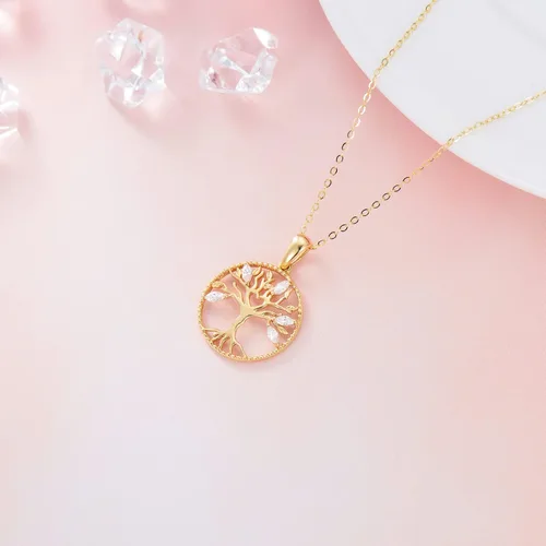 Vista 4 de YDD 14k Solid Gold Tree of Life Necklace for Women Family Tree Pendant Necklaces for Women Love Heart Tree of Life Jewelry for Women 16"-18