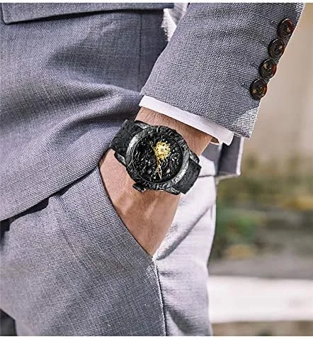 Vista 7 de Reloj automático para hombre, a la moda, grabado en 3D, impermeable, esfera grande, reloj deportivo, 50 mm