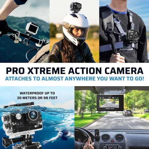 Vista 3 de Cámara de acción Pro Xtreme 4K – Cámara de video impermeable Ultra HD con Wi-Fi, lente gran angular de 170°, estabilización de imagen, múltiples