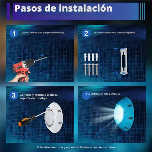 Vista 7 de Luces de piscina de 11.6 pulgadas para piscina enterrada, AC12V 45w luz de spa que cambia de color, luz LED de piscina enterrada con control remoto