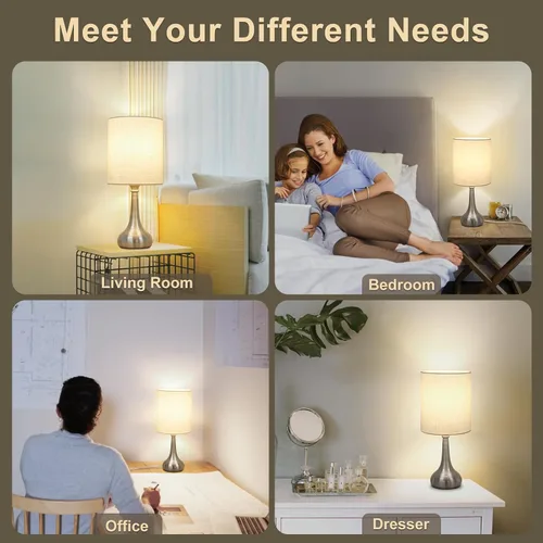Vista 5 de Lámpara de mesa con control táctil, lámpara de noche regulable de 3 vías, lámpara de luz simple con pantalla de lámpara blanca y base de metal