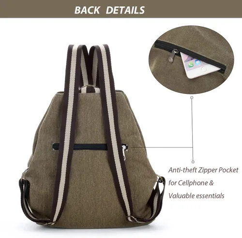 Vista 3 de Goodhan Mochila de lona vintage y bolso cruzado, juego de uso diario, Marrón, Goodhan Mochila y bolso cruzado de lona vintage